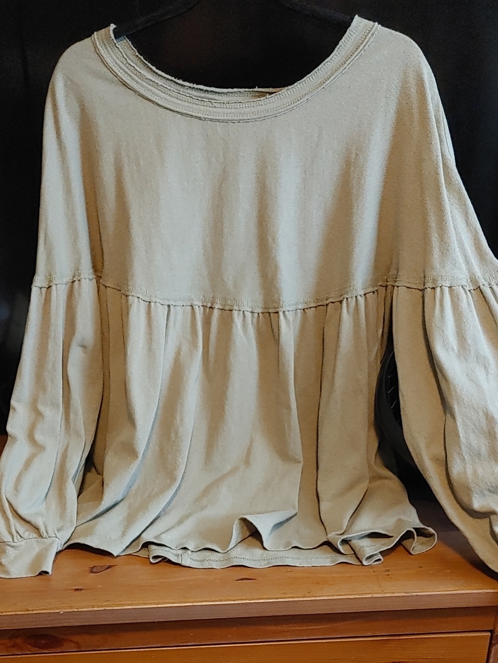 Three Bird Nest Long-Sleeve Peplum Top in Sage Green